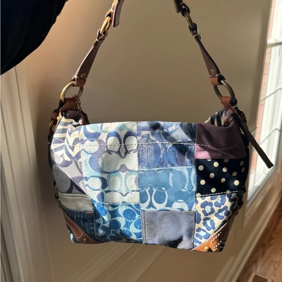 RARE! Y2K Vintage Coach Carly Shoulder Denim Patchwork Bag - Picture 5 of 8